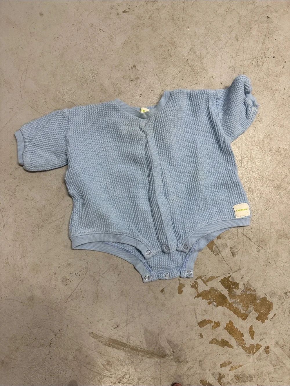 Laryn & Co Light Blue Textured Knit Baby One-Piece - 6-12 Month Snap Bottom